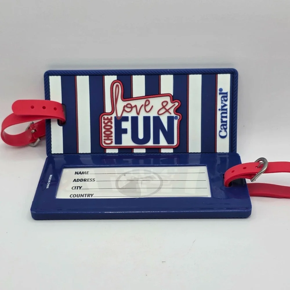 Carnival Cruise Line Choose Love & Fun Red White Blue Rubber Luggage Tags 2 Pcs